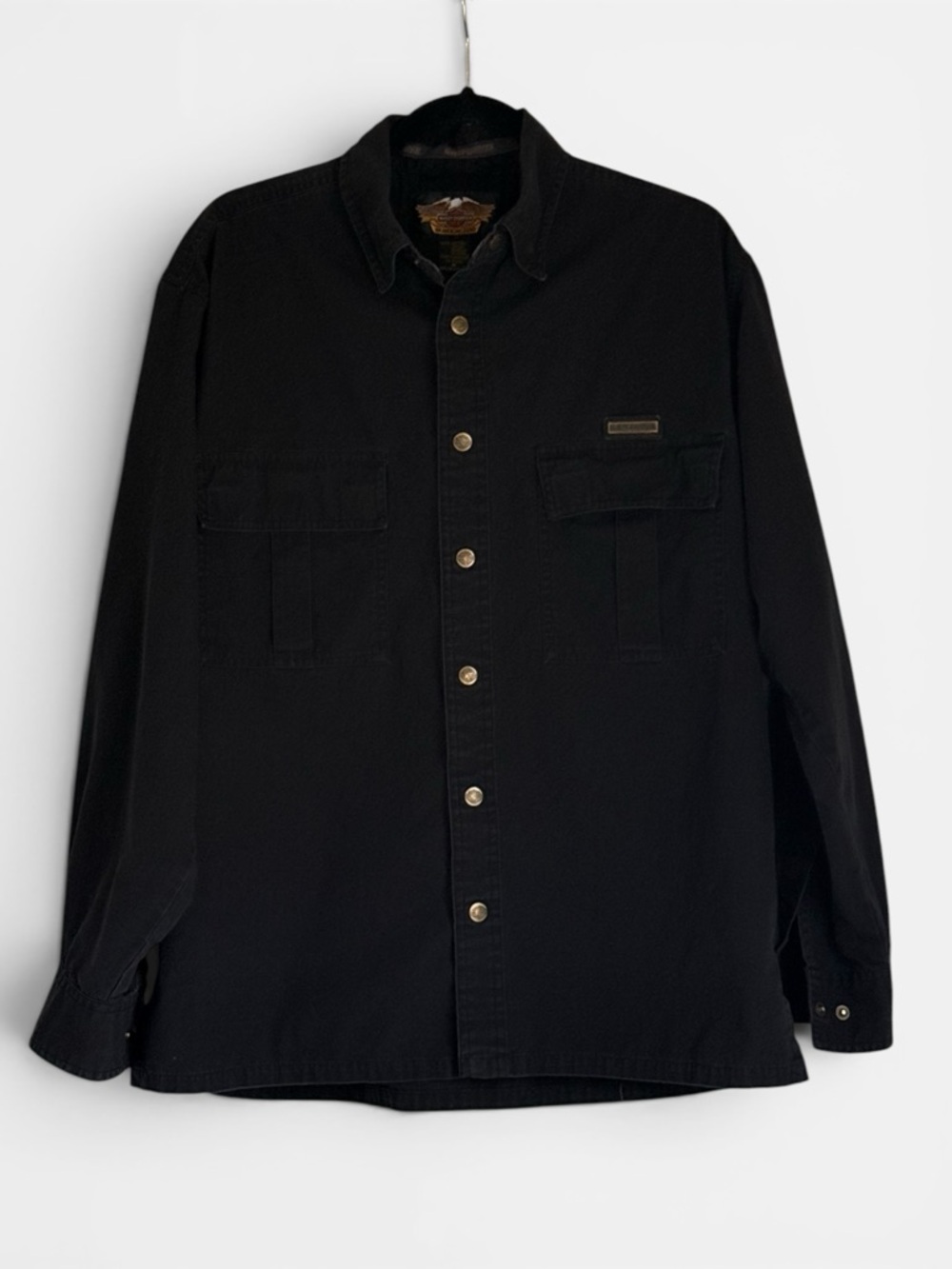 Harley Davidson Black Cotton Denim Jacket With Metal Hardware